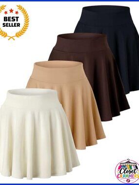 4 Pack Women's Stretchy Mini Skater A-Line Flowy Flared Skirts Plus Size